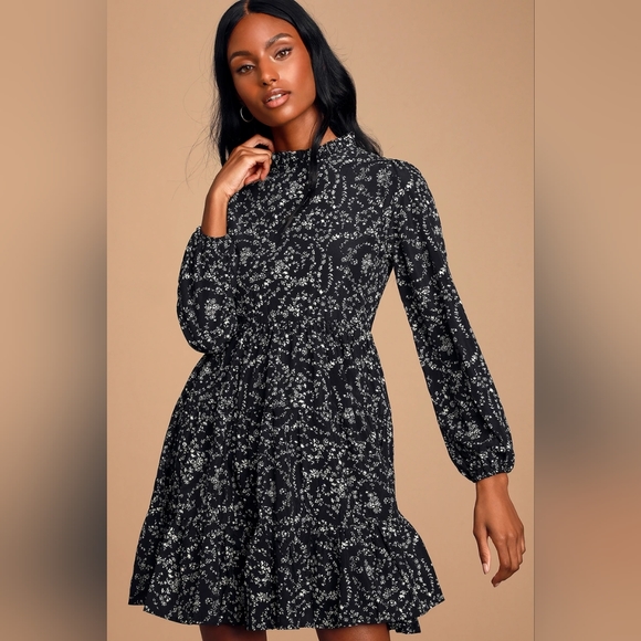 Molly Bracken Black Floral tiered Babydoll Dress - Picture 3 of 12